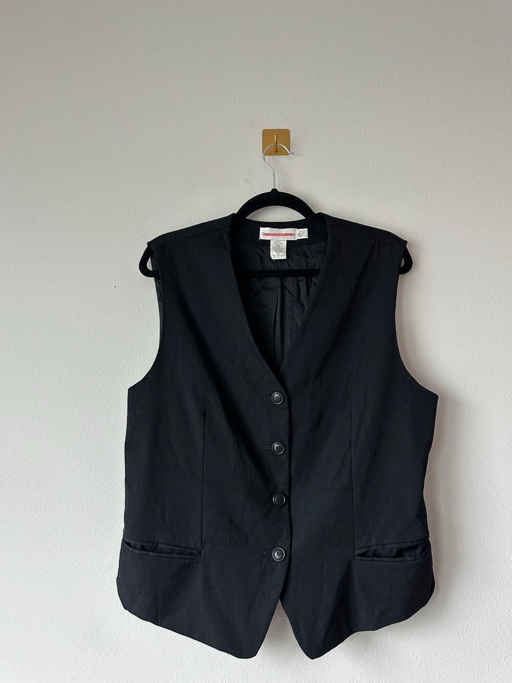Vintage 80s 90s Black Wool Vest Women’s 16 Tailored Waistcoat Minimalist Preppy